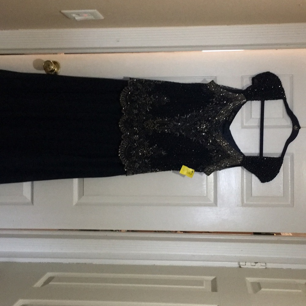 Navy Blue Gown with beaded bodice.